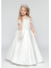 Short Sleeve Beaded Ivory Lace Satin Pearl Long Flower Girl Dress Princess Dress